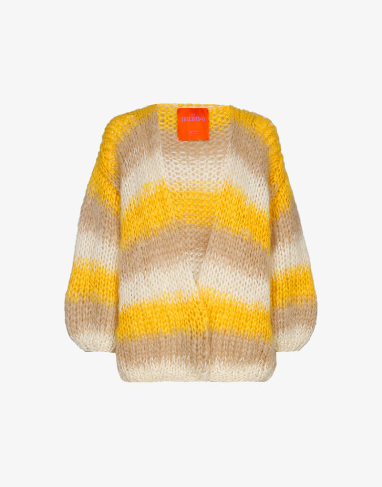 Les tricots d'o gebreid gestreept vest white-yellow-sand