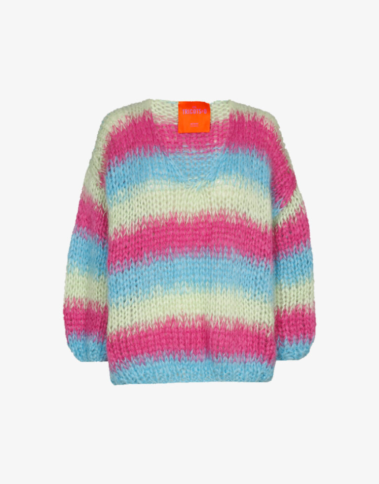 Les tricots d'o gebreide trui fuchsia-mint-aqua