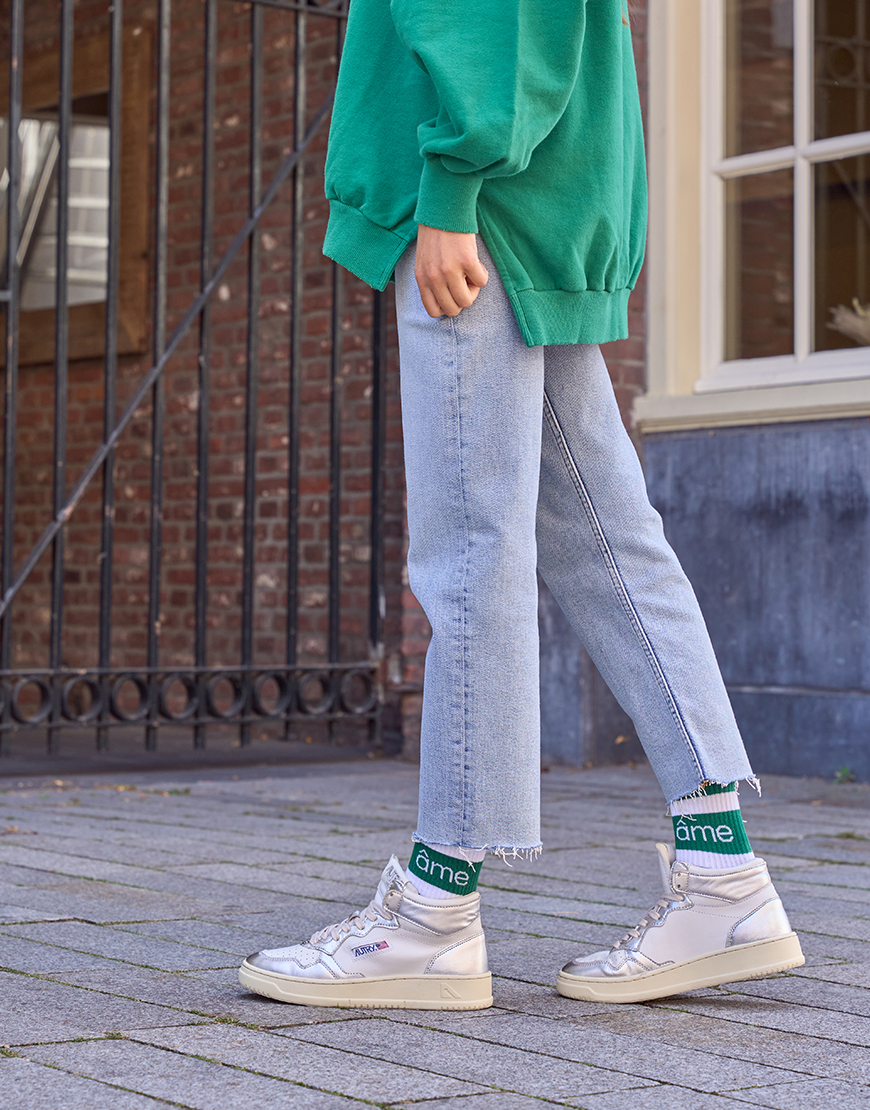 Autry Green & White Medalist Mid Sneakers