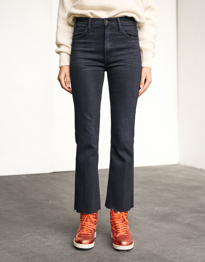 Mother Denim The Hustler Ankle Fray High Waisted Kick Flare Jeans- Encounters At Night