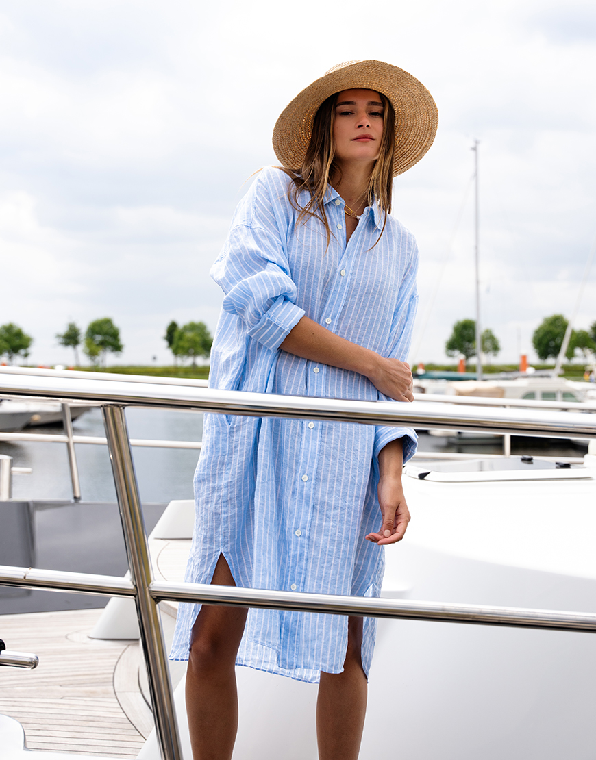Eik Nebu Aanpassing Academia Martina blouse jurk blauw wit gestreept | Style secrets