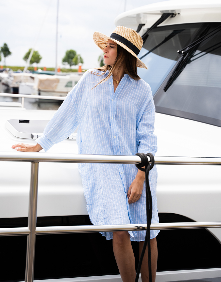Eik Nebu Aanpassing Academia Martina blouse jurk blauw wit gestreept | Style secrets