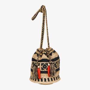 M.A.B.E Pari raffia pouch tas natural indigo