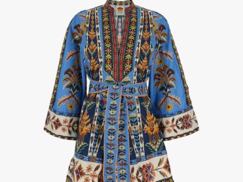 Farm Rio embroidered tapestry blue mini dress - M-38