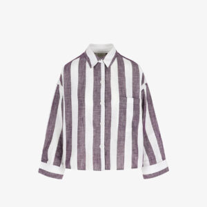 RAE Nikki cropped blouse stripe white plum - S-36