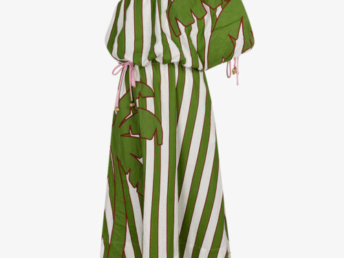 Farm Rio One shoulder stripe dress green - XS-34